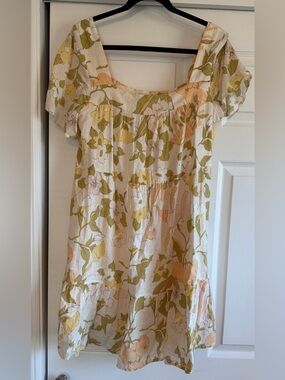 Rails Floral Linen Midi Dress in Cream, Olive & Peach